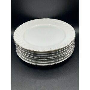 Vtg. Set of 7 Norleans China - Estate - Salad Dessert Plates White & Silver 8" D